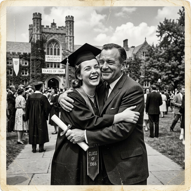 Daughter hugging father at graduation